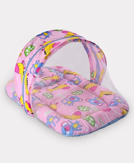 Zoe Baby Mattress With Mosquito Net & Pillow Animal Print - Pink