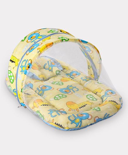 Zoe Baby Mattress With Mosquito Net & Pillow Animal Print - Yellow