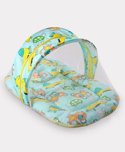 Zoe Baby Mattress With Mosquito Net & Pillow Animal Print - Green