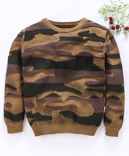 Teddy Full Sleeves Designed Sweat Shirt - Brown