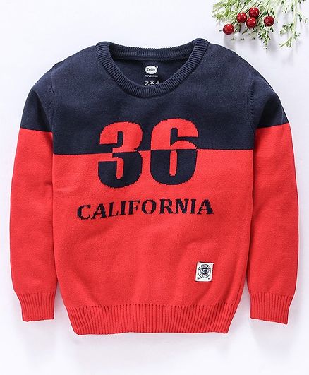 Teddy Full Sleeves Sweater - Navy Blue Red