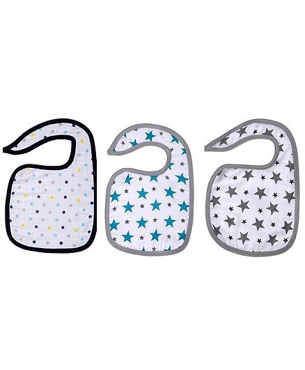 Haus & Kinder Cotton Muslin Triple Layered Bibs Grey, Dots & Turquoise - Pack Of 3