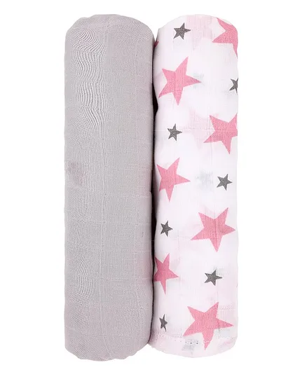 Haus & Kinder Cotton Muslin Swaddle Wrap Monochrome Print Pack of 2 - Pink & Grey