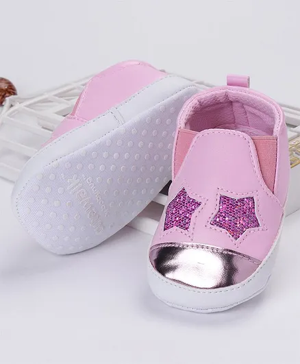 Cute Walk by Babyhug Party Wear Booties Sequin Star Design - Pink