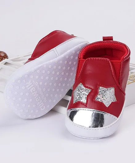 Cute Walk by Babyhug Party Wear Booties Sequin Star Design - Red
