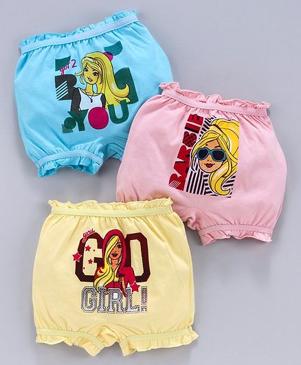 Red Rose Bloomers Barbie Print Pack of 3 - Blue Pink Yellow
