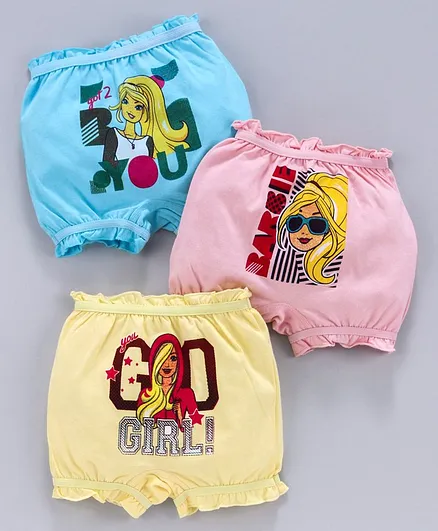 Red Rose Bloomers Barbie Print Pack of 3 - Blue Pink Yellow