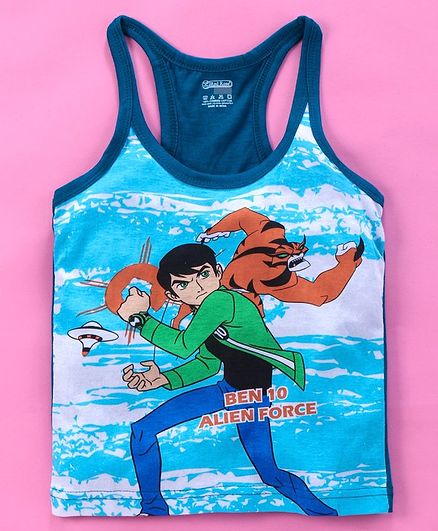 Red Rose Sleeveless Vest Ben 10 Print - Blue