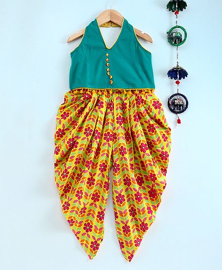 Twisha Sleeveless Top With Flower Print Dhoti - Blue