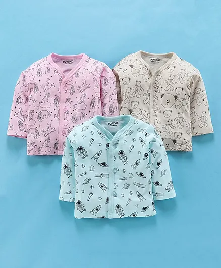 Doreme Full Sleeves Vests Multi Print Pack of 3 - Pink Blue Beige