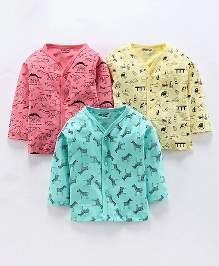 Doreme Full Sleeves Vests Multi Print Pack of 3 - Pink Yellow Aqua