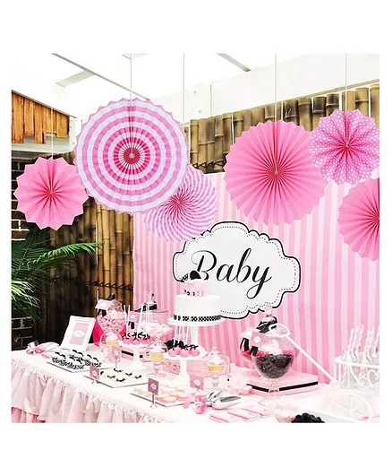 Skylofts Paper Fans for Decoration Pack of 6 - Pink