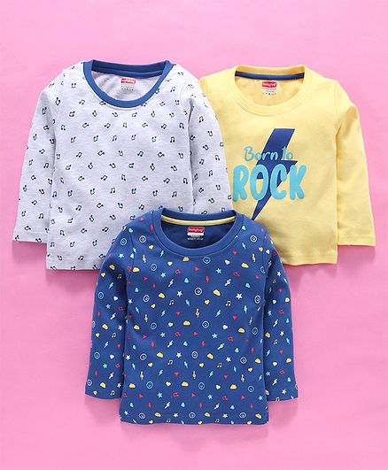 Babyhug 100 % Cotton Full Sleeves T-Shirt Pack of 3 Multi Print - Multicolour