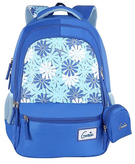Genie Lily School Bag With Pouch Floral Print Blue - 18 Inches