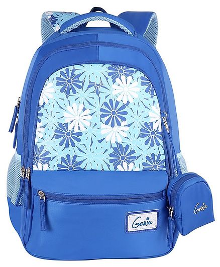 Genie Lily School Bag With Pouch Floral Print Blue - 16 Inches