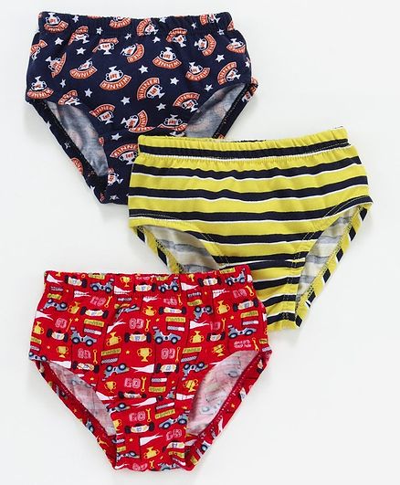 Red Rose Striped Briefs Car Print Pack of 3 - Navy Blue Red Yellow
