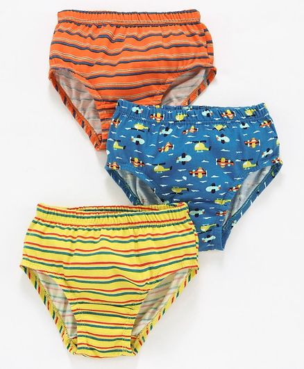 Red Rose Striped Briefs Helicopter Print Pack of 3 - Blue Orange Yellow