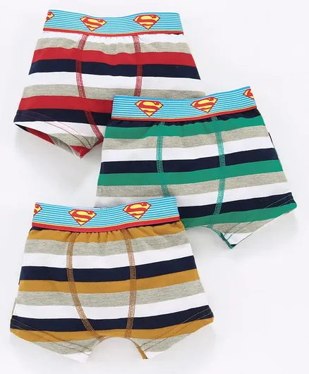 Red Rose Striped Boxers Superman Print Pack of 3 - Multicolor