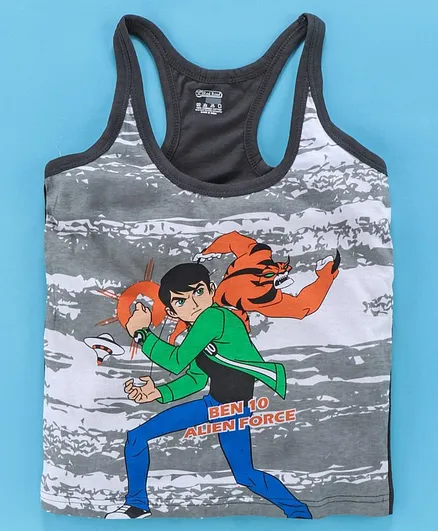 Red Rose Sleeveless Vest Ben 10 Print - Light Grey