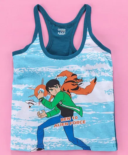 Red Rose Sleeveless Vest Ben 10 Print - Blue