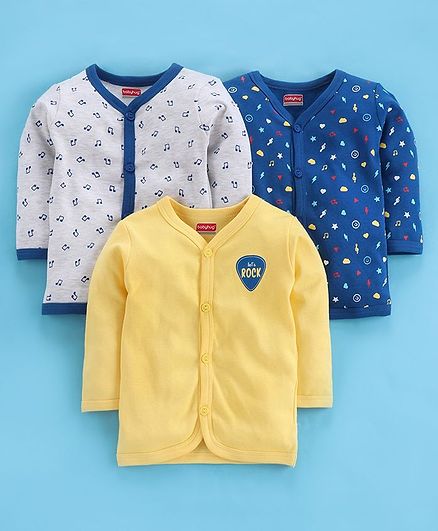 Babyhug Full Sleeves 100 % Cotton Vests Multi Print Pack of 3 - Blue Yellow