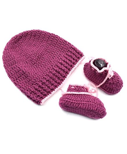 Magic Needles Handmade Cap With Booties - Purple