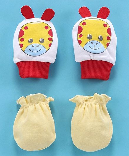 Ben Benny Mittens & Booties Solid Color & Tiger 3D Designed Pack Of 2 - Yellow