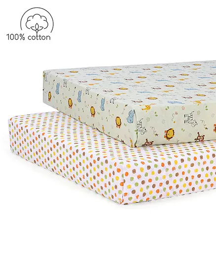 Babyhug Premium Cotton Crib Sheets Set of 2 - Jungle Safari Theme