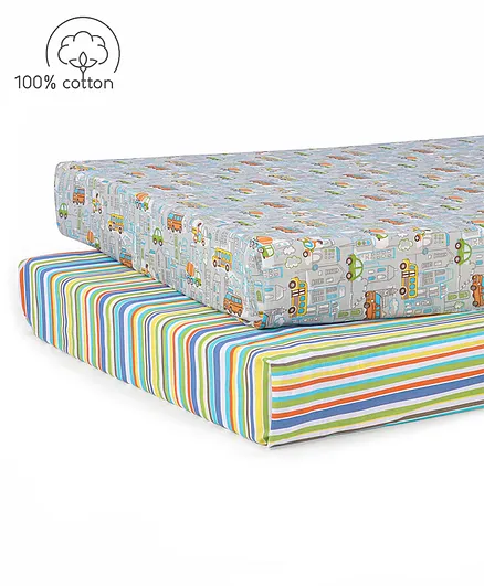Babyhug Premium Cotton Crib Sheets Set of 2 - Transport Theme