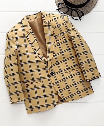 Babyhug Full Sleeves Checks Blazer - Ochre Yellow