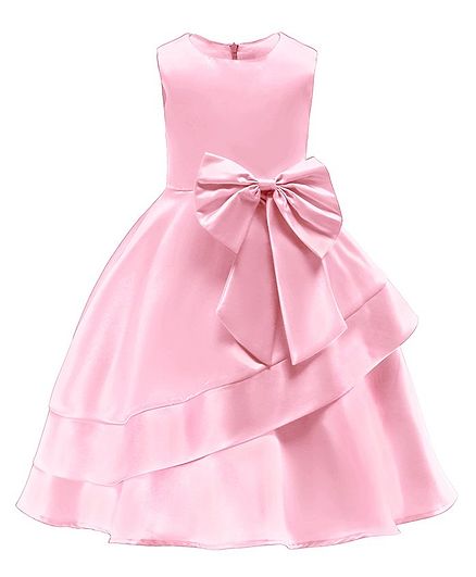 Kookie Kids Sleeveless Solid Color Frock Bow Applique - Pink