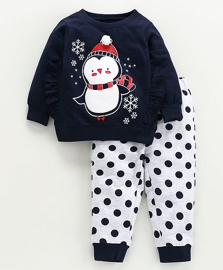 Babyoye Cotton Top & Bottom Set Penguin Print - Navy Blue