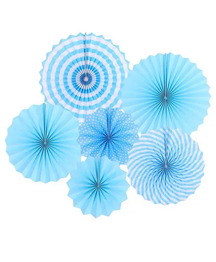 Syga Round Wheel Paper Fans Pack of 6 - Blue