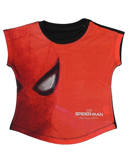 Marvel By Crossroads Spider-Man Face Print Short Sleeves Top - Red