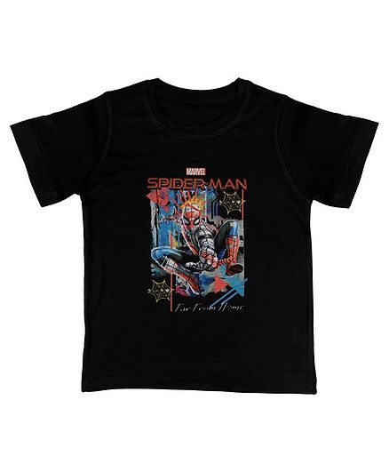 Marvel By Crossroads Spider-Man Print Half Sleeves T-Shirt - Black