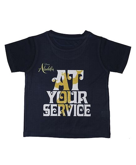 Disney By Crossroads Half Sleeves Aladdin At Your Service Print Tee - Navy Blue