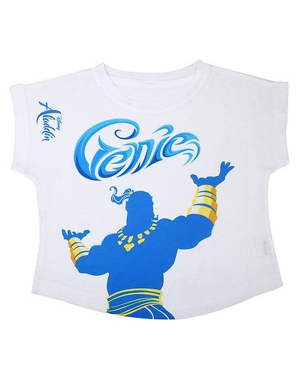 Disney By Crossroads Short Sleeves Aladdin Genie Print Top - White