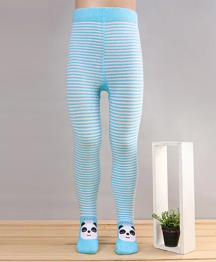 Mustang Stripe Footed Tights Panda Design - Blue