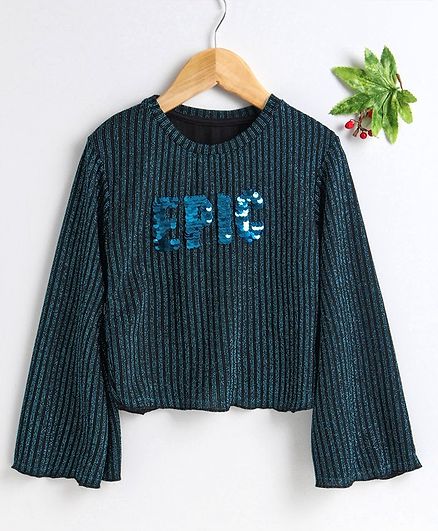 Vitamins Full Sleeves Top Sequin Epic Embroidery - Dark Teal