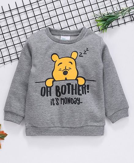 Fox Baby Full Sleeves Winter Wear Tee Pooh Print - Grey