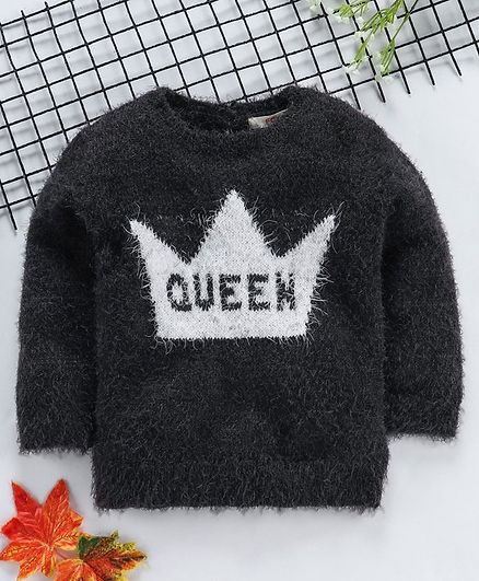 Fox Baby Full Sleeves Winter Wear Tee Queen Print - Dark Grey
