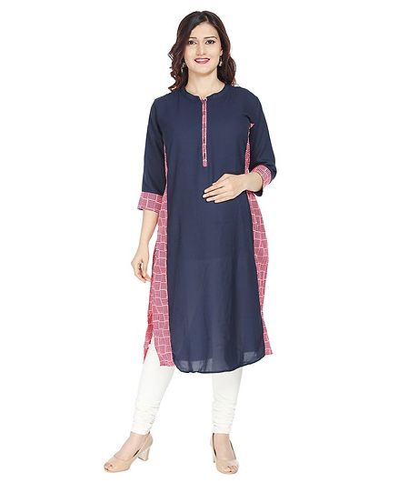 Morph Printed Three Fourth Sleeves Nursing Kurta - Navy Blue