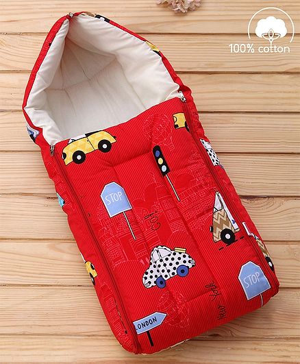 Babyhug Sleeping Bag Cars Print - Red