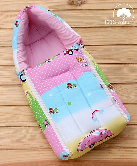 Babyhug Sleeping Bag Cars Print - Pink