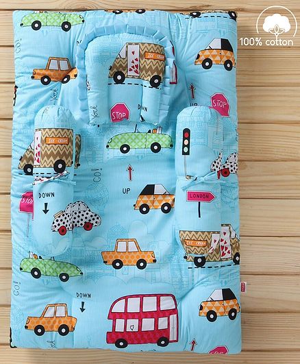 Babyhug Bedding Set Vehicle Print - Sea Green
