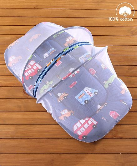 Babyhug Mosquito Net Bedding Set City Buzz Print - Navy Blue