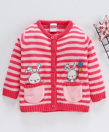 Babyhug Full Sleeves Sweater Bunny Patch - Pink