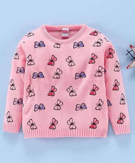 Babyhug Full Sleeves Sweater Butterfly Print - Pink