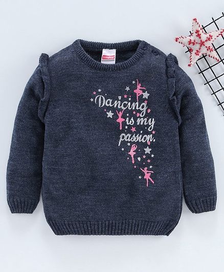 Babyhug Full Sleeves Sweater Dancing Print - Navy Blue