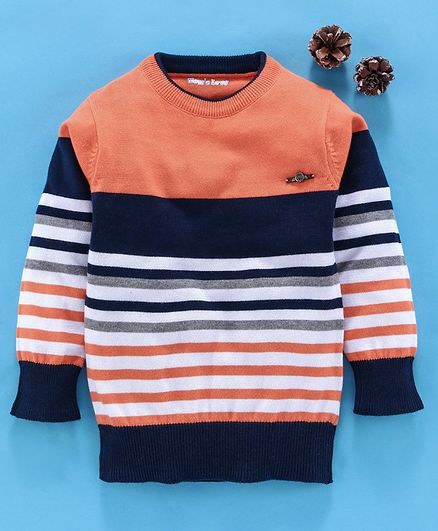 Mom's Love Full Sleeves Striped Pullover Sweater - Orange